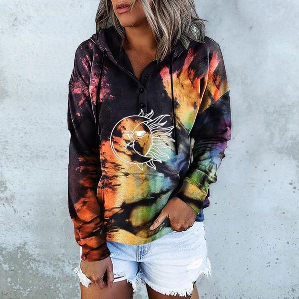 

women's hoodies & sweatshirts oversized mixed color autumn hooded female 2021 cotton tie-dye print lady fashion, Black