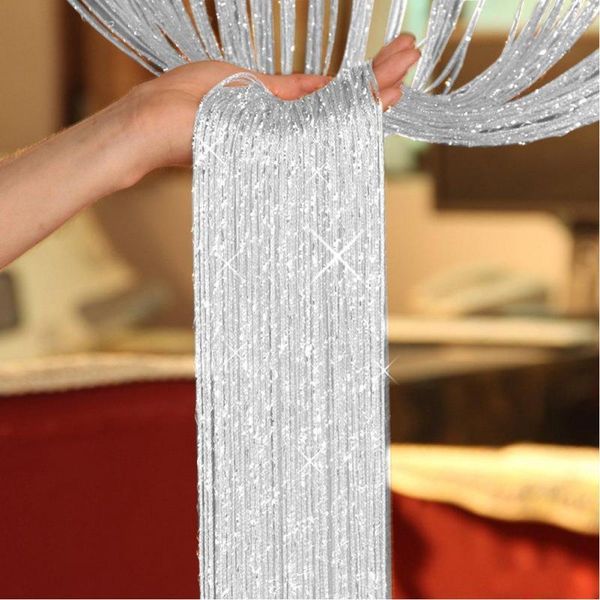 

curtain & drapes shiny tassel flash silver line string window door divider sheer valance home decoration 100*200cm