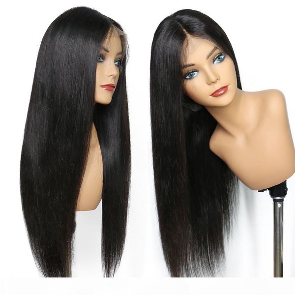 

250% density straight 360 lace frontal wig pre plucked with baby hair natural hairline brazilian remy lace front human hair wigs 10"-22, Black;brown