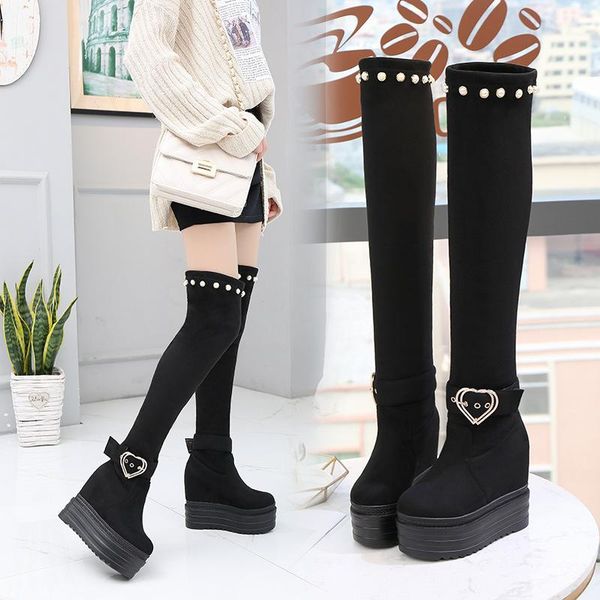 

boots leopard land fashion for fall/winter 2021 over-the-knee women's inner thickened elastic black zyw