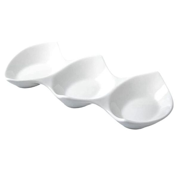 

bowls double-pointed triple bowl ceramic snack doge el restaurant side dishes sauce dip white