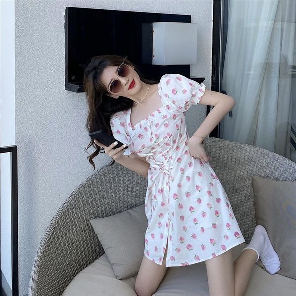 

strawberry dress women elegant fairy chiffon mini dress casual summer korean japan style kawaii bandage party dress women 2020, White;black