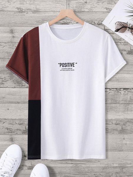 

men slogan graphic color block tee o2e6#, White;black