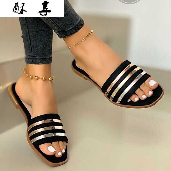 

slippers 2021 summer fashion women flat sandals open toe leaking heel comfortable outer wear shoes woman, Black