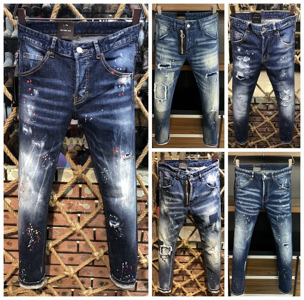 

fear of god italian brand new mens jeans distressed ripped biker jeans slim fit motorcycle biker denim jeans fashion designer pants, Blue