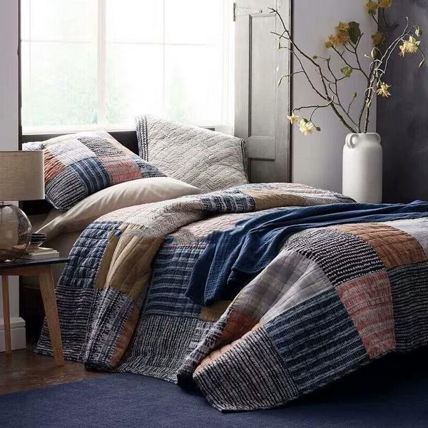 

comforters & sets vintage handmade bedspread quilt set 3pcs quilted bedding cotton quilts patchwork bed covers sham cover king size coverlet