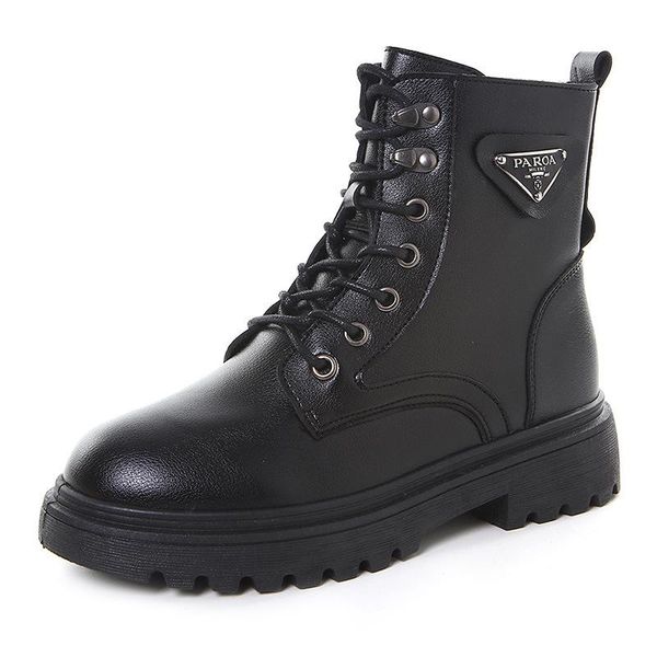 

boots black women's fall / winter 2021 plush children's british flat bottom lace up womens