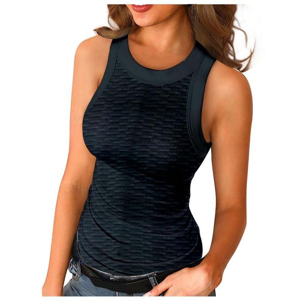 

women's t-shirt fashion slim sleeveless solid knitted o-neck vest, White
