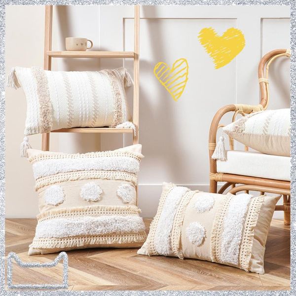 

cushion/decorative pillow tassels decorative cushion cover 45x 45cm/30x50cm beige sofa case home decoration for living room bed boho style