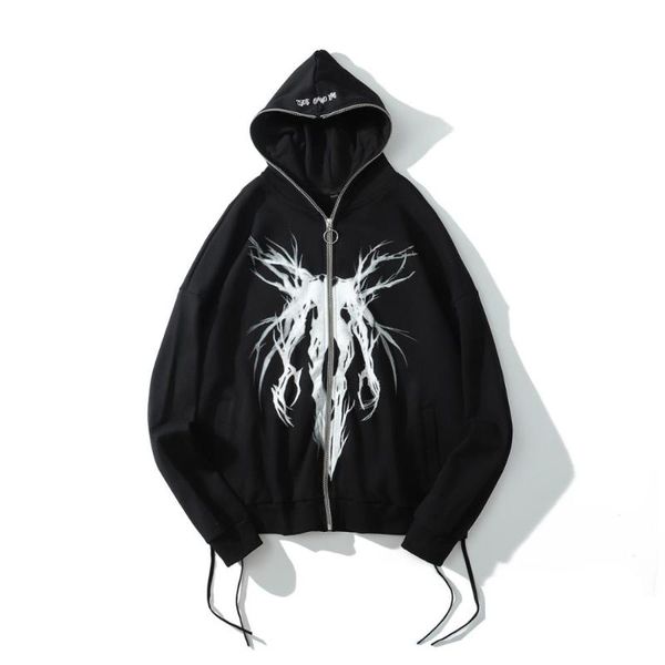 

men's hoodies & sweatshirts oversized streetwear graphic zip up hoodie men black fashion hip hop hooded sweatshirt