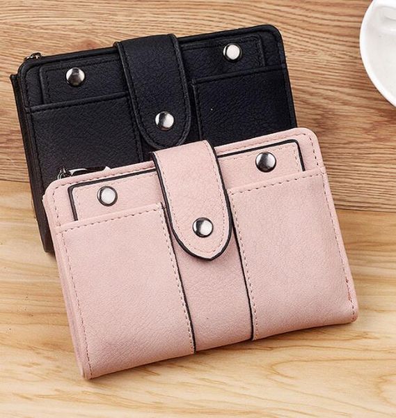 

hbp womens short wallets rivets buckle wallet checkbook spring and summer new 2018 short retro frosted ladies student tri-fold small wallet, Red;black