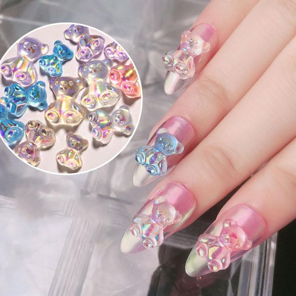 

nail art decorations 6pcs cute bear decoration candy color crystal glue manicure rhinestone 3d jelly ornaments diy uv gel accessories, Silver;gold