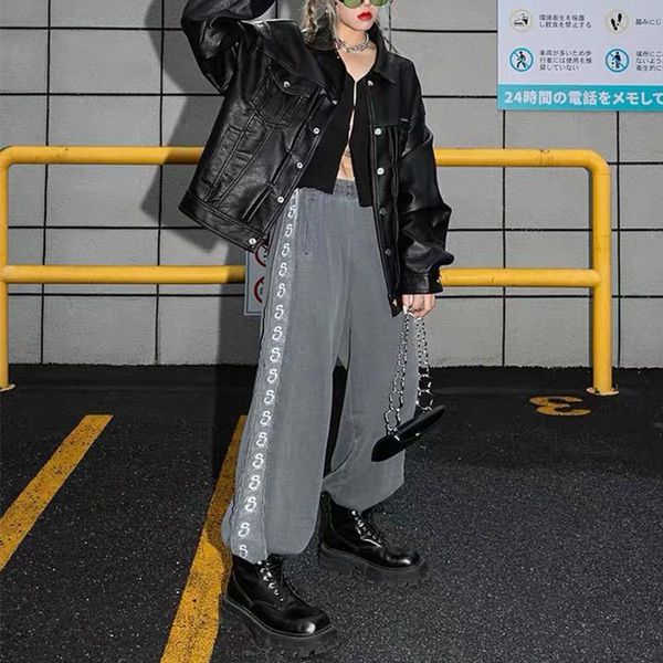 

men's pants solid color zipper pocket overalls for men high street fashion slacks casual wide leg, Black