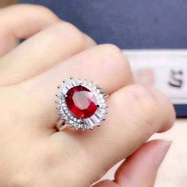 

cluster rings natural and real ruby ring 925 sterling silver finger for woman wedding party female gift wholesale, Golden;silver