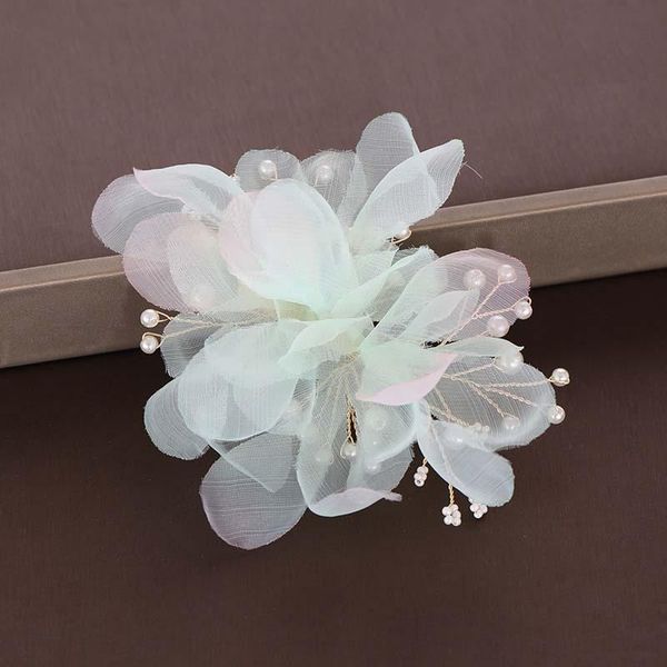 

hair clips & barrettes korean exquisite gauze flower clip fairy imitation pearl decorate alloy hairclip wedding performance accessory lb, Golden;silver