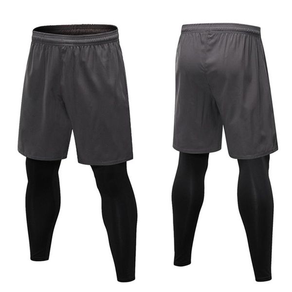 

running pants men's fake two-piece tight fitness drawstring sweatpants elastic quick-drying trousers sport x668b, Black;blue