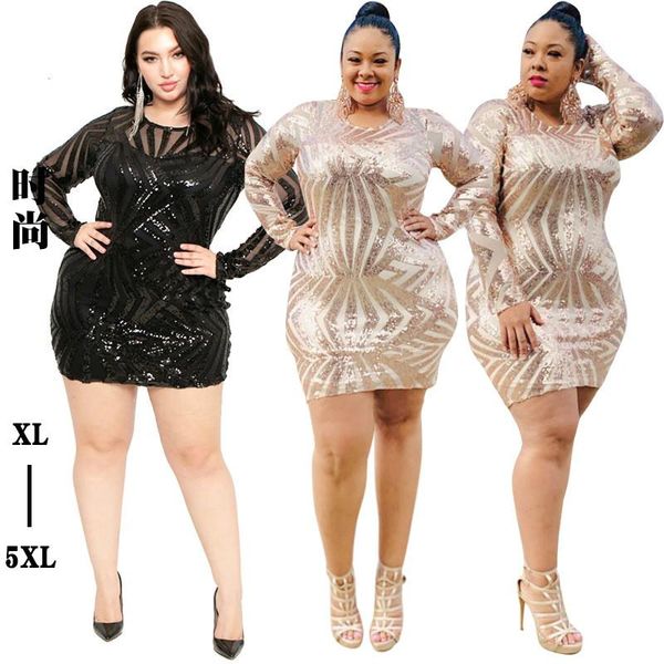 

casual dresses glitter dress plus size 4xl 5xl women sequin sheer mesh sleeve tight sukienka cekiny robe champagne vestido lentejuelas, Black;gray