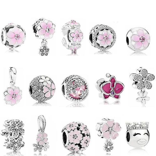 

other style pink flower beaded charm fit original charms silver 925 bracelet diy women jewelry gift