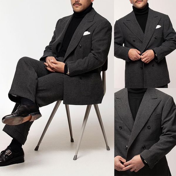 

vintage handsome mens suit with two-piece glen plaid custom made wool blend wedding suits for de mariage hommer, Black;gray