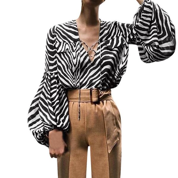 

plus size fashion womens polka dot zebra striped leopard printed v neck loose blouse tunic shirt polyester baggy tunic clothing, White