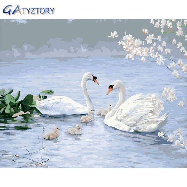 

paintings gatyztory diy painting by numbers swan in the lake paint for children picture frames wall po frame art canvas