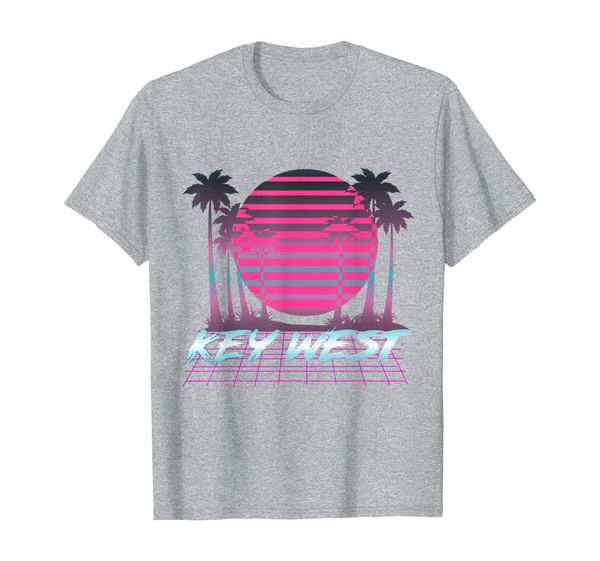 

key west retro 80s vaporware palm tree sunset vintage fl t-shirt, White;black