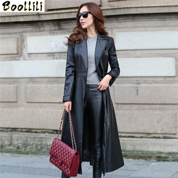 

women's leather & faux boollili 2021 women pu jacket slim long trench coat female black winterjackets jaqueta couro feminina