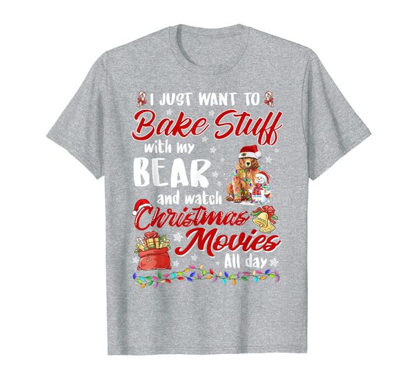 

i just want to bake stuff with bear xmas lights santa gift t-shirt, White;black