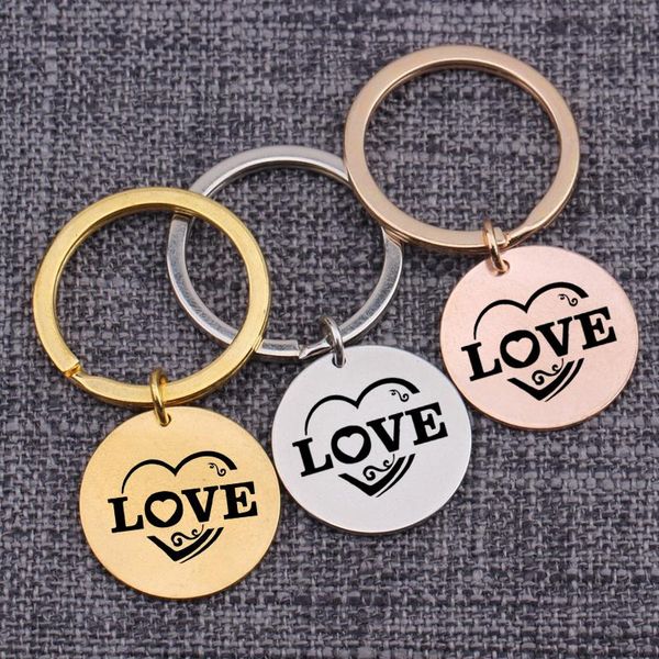 

keychains love gifts key ring engraved heart for lovers girlfriend couples surprised gift keychain pendant round tag car charm jewelry, Silver
