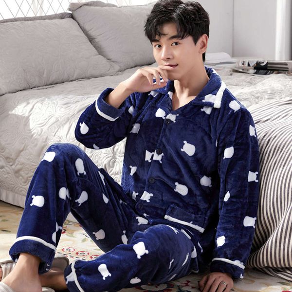 

pajamas coral thickened cashmere warm youth winter flannel men's home wear autumn suit, Black;brown
