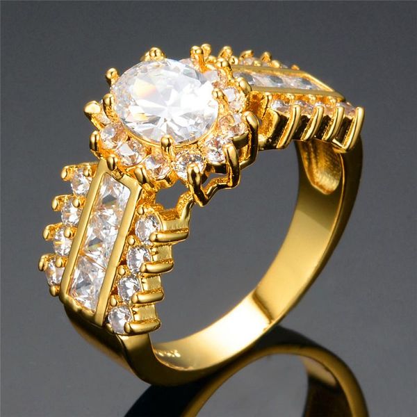 

wedding rings luxury female white zircon ring fashion gold color unique style promise engagement for women, Slivery;golden