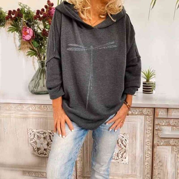 

hoodie women fashion casual animal dragonfly print hooded long sleeve sweatshirt ladies chandail veste avec chapeau c50, Black