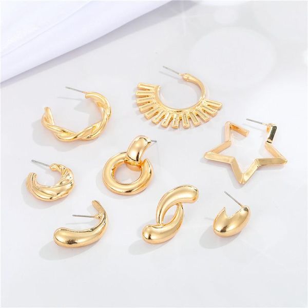 

hoop & huggie 1pair twist circle star metal stud earrings for women punk retro c shaped geometric round ear jewelry e712, Golden;silver