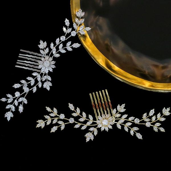 

hair clips & barrettes asnora bride cz comb wedding accessories crystal zirconia clip jewelry, Golden;silver