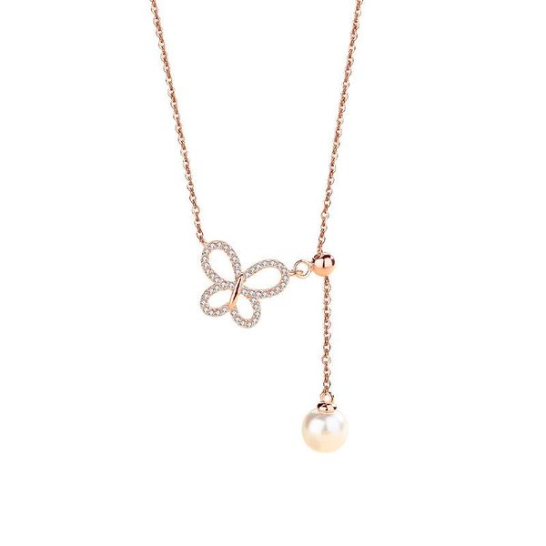 

chains s925 sterling silver full zircon butterfly necklace female temperament girlfriends pendant shell beads clavicle chain