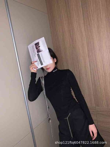 

p home 21 early autumn leisure simple letter embroidery high neck long sleeve bottomed shirt inner and outer wear, Black