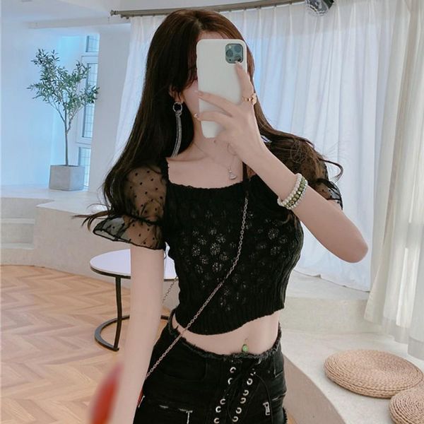 

women's t-shirt fashion women t shirt sweet slash neck knitted stitching flared sleeve short top, White