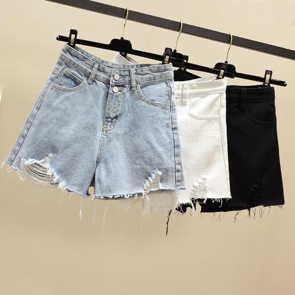 

hole denim shorts classic vintage high waist wide leg female korean caual summer plus size ladies shorts jeans for women, White;black