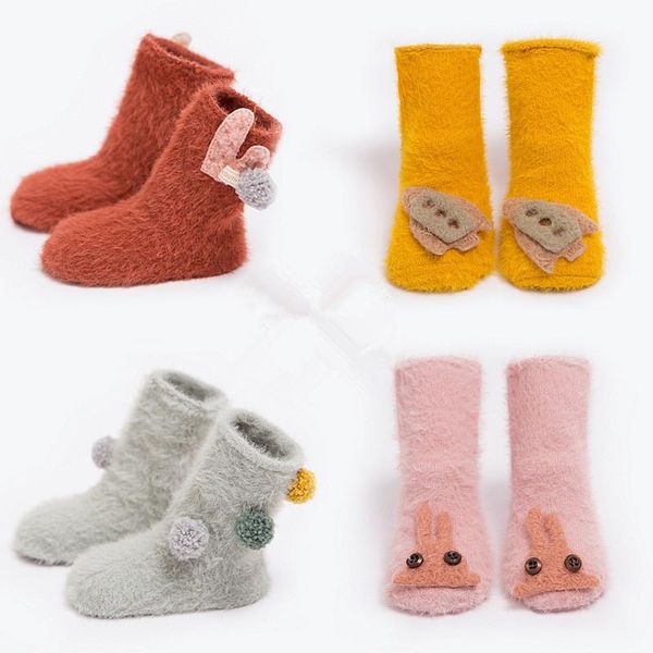 

socks baby winter cartoon ankle length born for girls boys soft plush thickening three-dimensional warm, Pink;yellow
