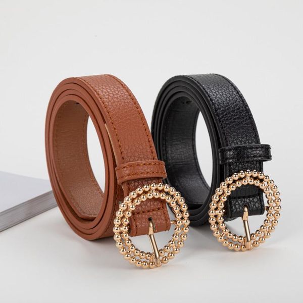 

belts 2021 designer women's hollow out o ring round buckle belt female adjustable leather waist for women, Black;brown
