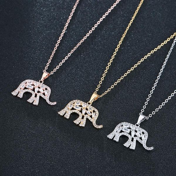 

pendant necklaces charm and lovely elephant necklace zircon three color women's fashion simple jewelry festival gift, Silver