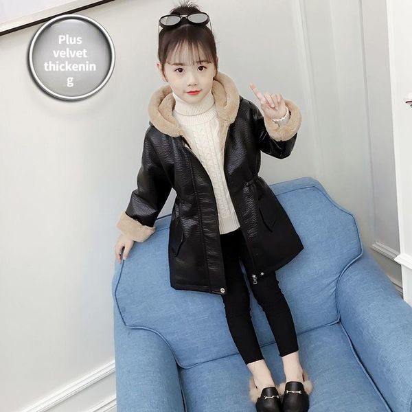 

down coat 2021 girls winter jacket children clothing leather for bright color plus velvet thickening keep warm outwear 3 10 14y, Blue;gray