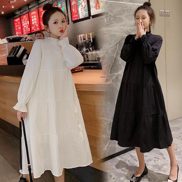 

spring korean fashion patchwork loose maternity long dress large size sleeve clothes for pregnant women pregnancy dresses, White