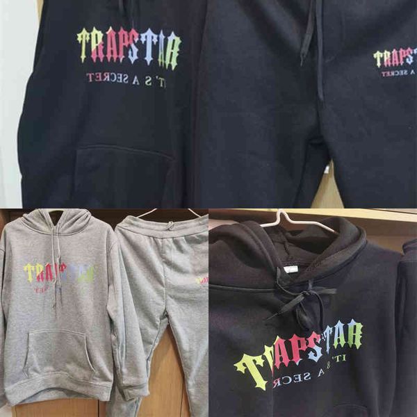 

sweatshirt street fashion men's limited edition trapstar london hoodie suit color men and women pure cotton black gray fashion brand