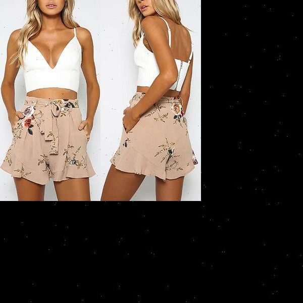 

summer new fashion bandage high waist women shorts boho beach casual floral casual ladies shorts plus size, White;black