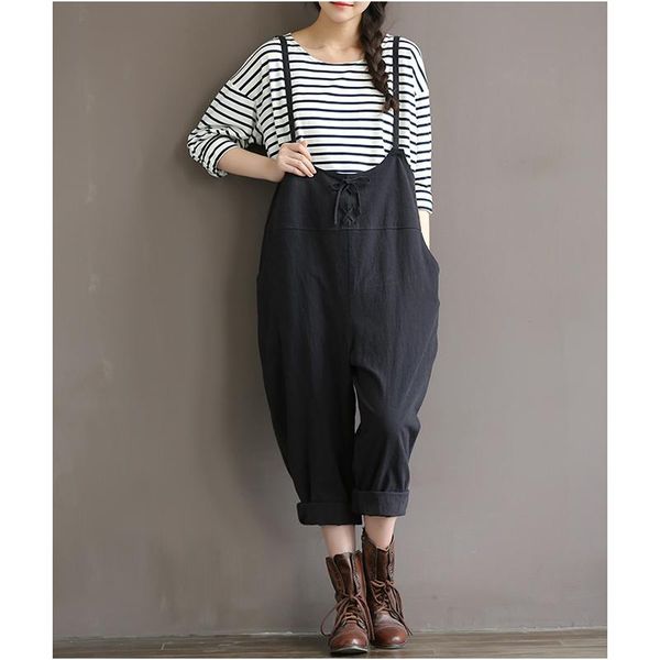 

women's jumpsuits & rompers 2021 plus size denim overalls women fashion casual suspenders loose literary p-316, Black;white