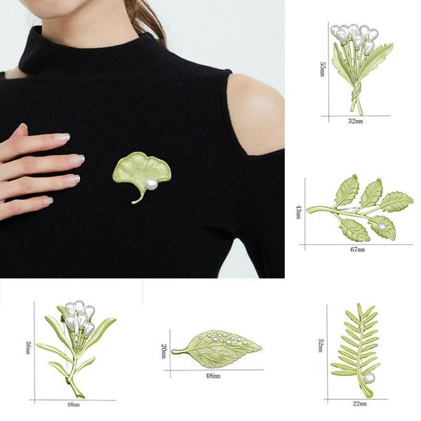 

pins, brooches ginkgo leaf brooch pearl flower breast bouquet accessories three-dimensional for women sweater paint, Gray