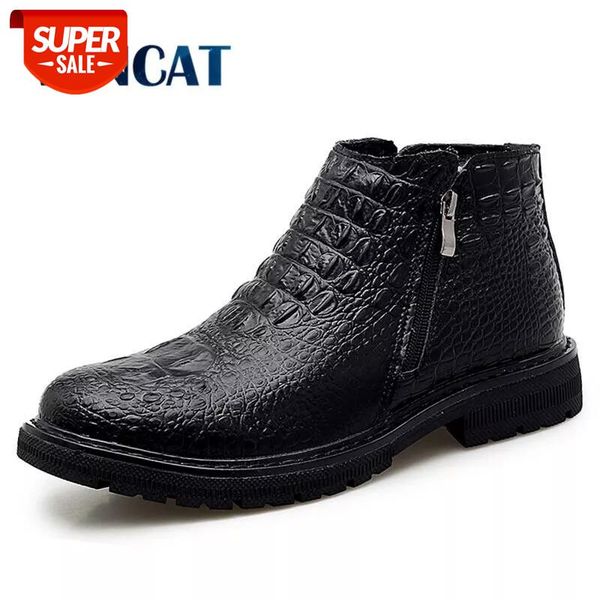 

leather business men's boots autumn winter warm fur snow boots crocodile pattern men ankle men's shoes #1s9e