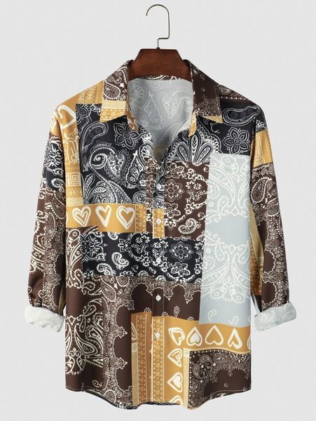 

men all over print button front shirt z8po#, White;black