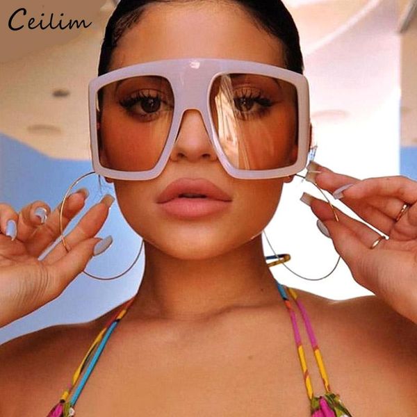 

sunglasses 2021 est design big frame oversized women large flat sun glasses trendy square gradient shades, White;black